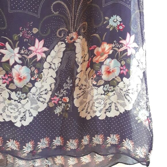 Anthropologie Trinity Purple 100% Silk Empire Waist 90s Sheer Floral Mini-Dress - Picture 6 of 15